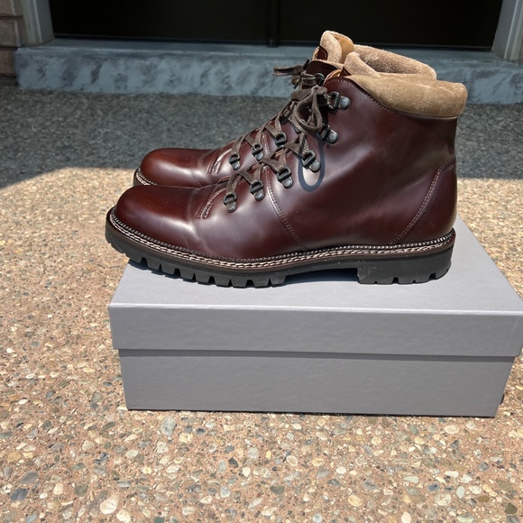 MR P. Jacques Suede-Trimmed Glossed-Leather Boots UK 12 - Picture 4 of 11